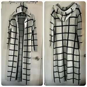 Hooded Long Cardigan Sweater, Size S, Color Gray and Black